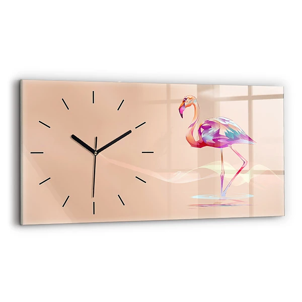 Ceas perete din sticlă orizontale Ilustrație cu flamingo