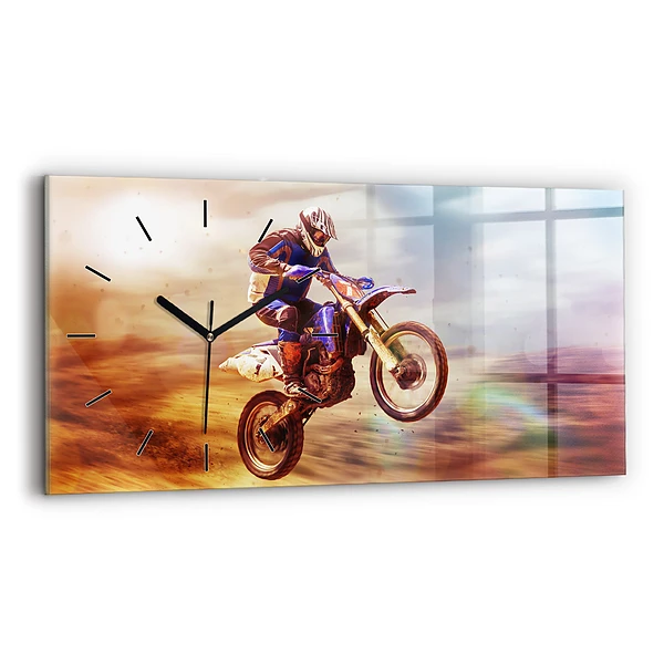 Ceas de sticlă pe perete orizontale Motocross Enduro