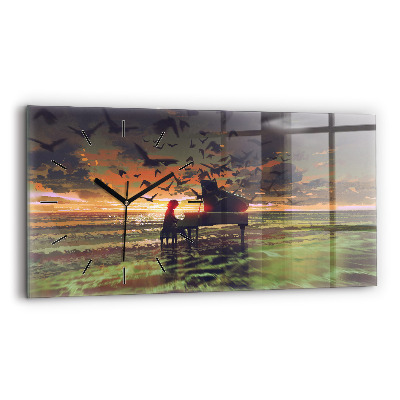 Ceas orizontale de perete din sticlă Concert pe plajă