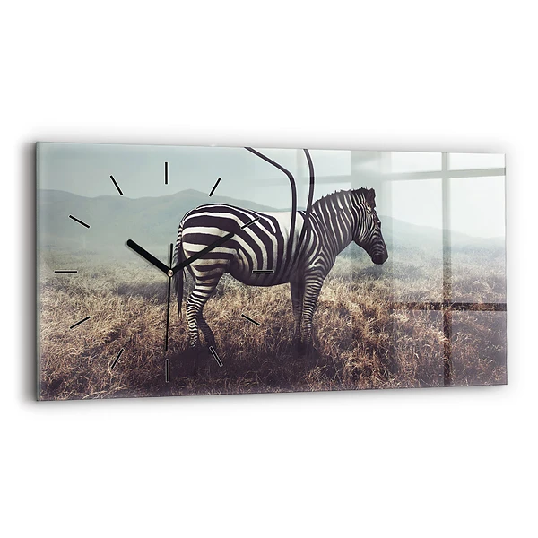 Ceas orizontale de perete din sticlă Zebra – Abstracție