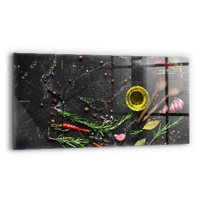 Ceas de sticlă pe perete orizontale Condimente pe blat