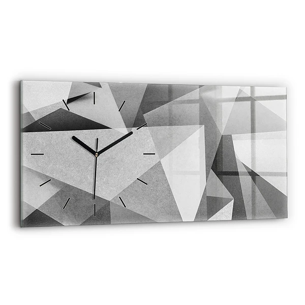 Ceas orizontale de perete din sticlă Abstracție geometrică gri