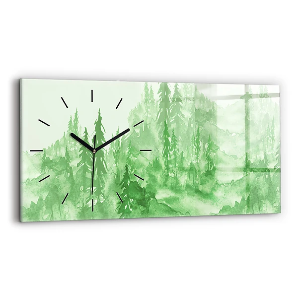 Ceas din sticlă orizontale Pictură verde de pădure