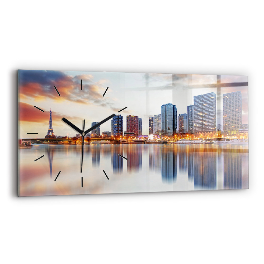 Ceas de sticlă pe perete orizontale Panoramă cu Turnul Eiffel