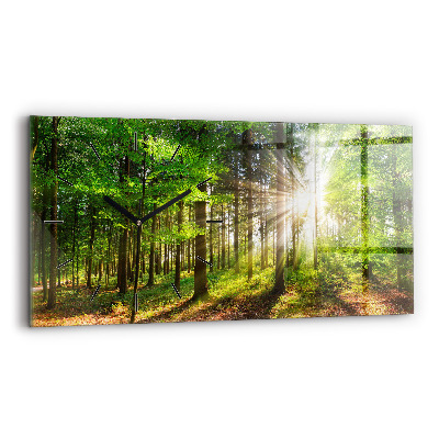 Ceas orizontale de perete din sticlă Răsărit de pădure