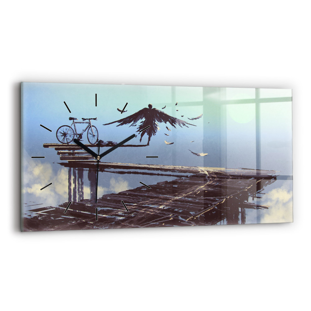 Ceas de sticlă pe perete orizontale Bicicletă Angel