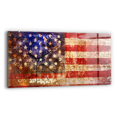 Ceas de sticlă pe perete orizontale Steagul SUA în stil vintage