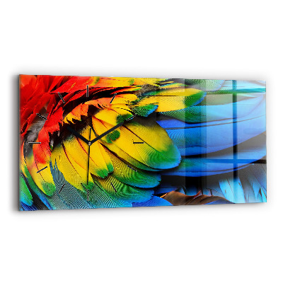 Ceas orizontale de perete din sticlă Aripi colorate de pasăre Macaw