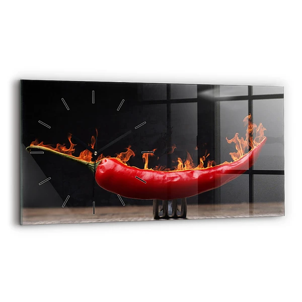 Ceas perete din sticlă orizontale Ardei pepperoni