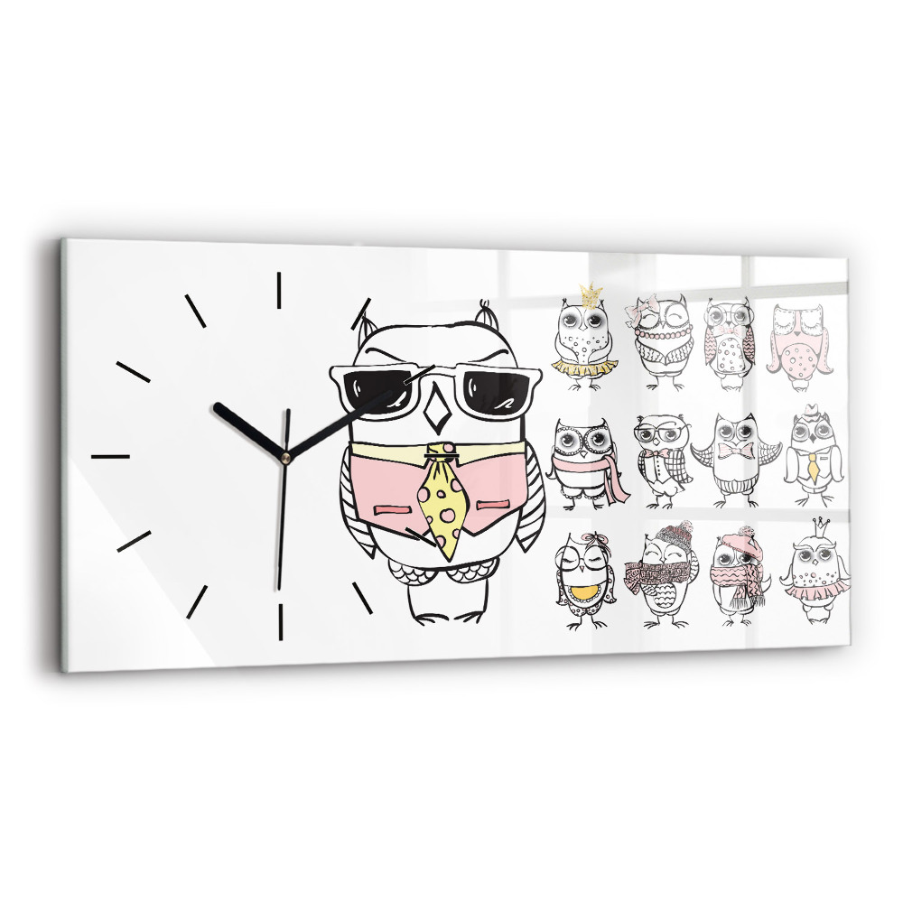 Ceas perete din sticlă orizontale Poster de epocă cu bufnițe