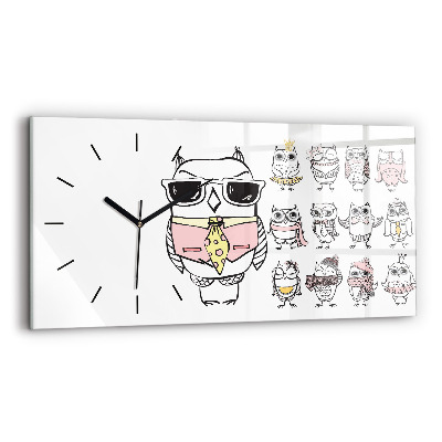 Ceas perete din sticlă orizontale Poster de epocă cu bufnițe