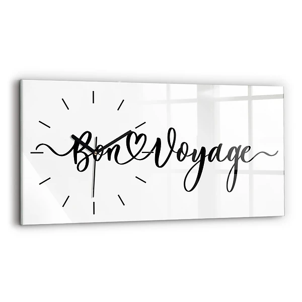 Ceas de sticlă pe perete orizontale Bon voyage inscripție