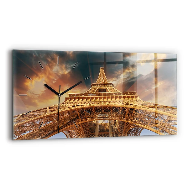 Ceas orizontale de perete din sticlă Turnul Eiffel în lumina soarelui
