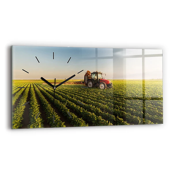 Ceas din sticlă orizontale Tractorul pulverizează un câmp