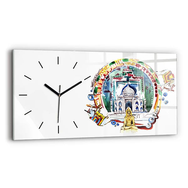 Ceas perete din sticlă orizontale Pictură lui Buddha în templu