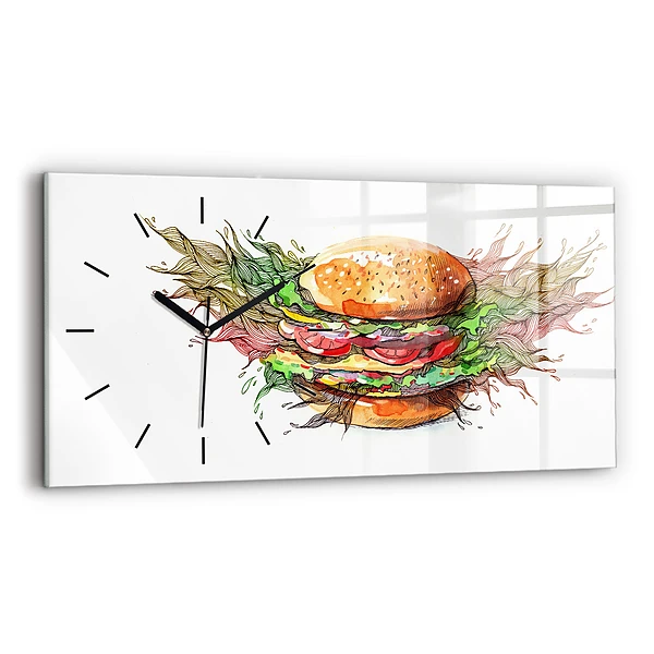 Ceas de sticlă pe perete orizontale Burger cu brânză XXL