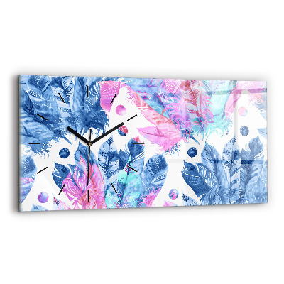 Ceas de sticlă pe perete orizontale Pene colorate