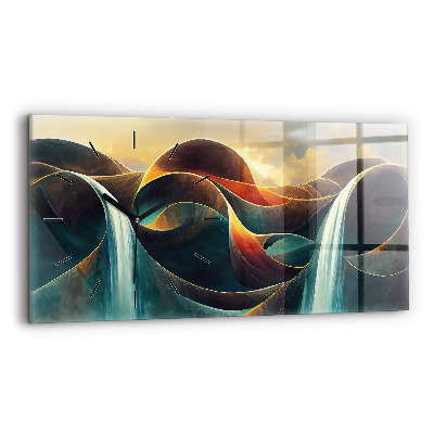 Ceas orizontale de perete din sticlă Fundal care curge cascada