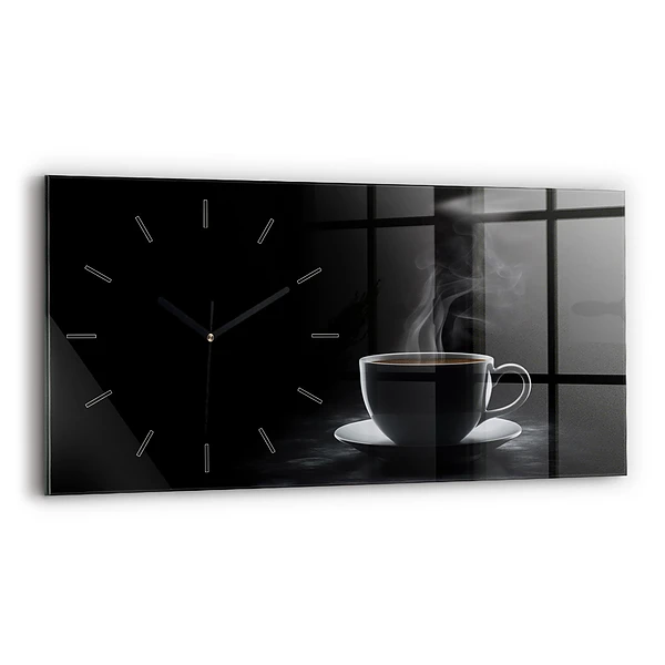Ceas din sticlă orizontale O ceașcă de cafea neagră