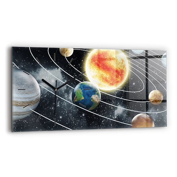 Ceas perete din sticlă orizontale Sistem solar