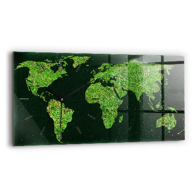 Ceas de sticlă pe perete orizontale Harta lumii ierboase