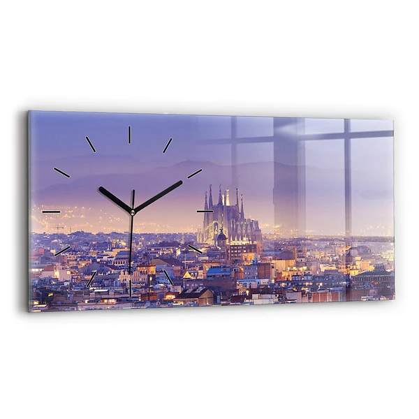 Ceas de sticlă pe perete orizontale Vedere spre Barcelona