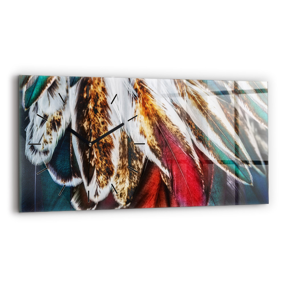 Ceas de sticlă pe perete orizontale Pene de pasăre maro deschis