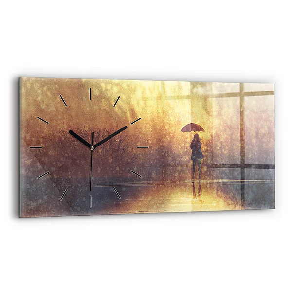 Ceas de sticlă pe perete orizontale femeie cu umbrelă