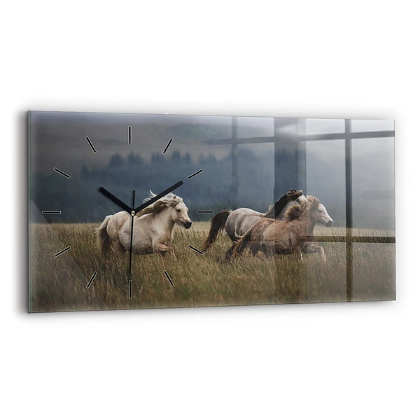 Ceas de sticlă pe perete orizontale Caii în galop