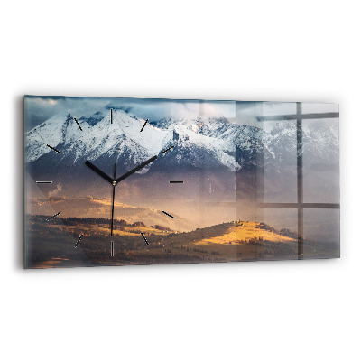 Ceas perete din sticlă orizontale Munții Tatra în panorama montană de iarnă