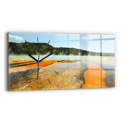 Ceas orizontale de perete din sticlă Lac cu Munți