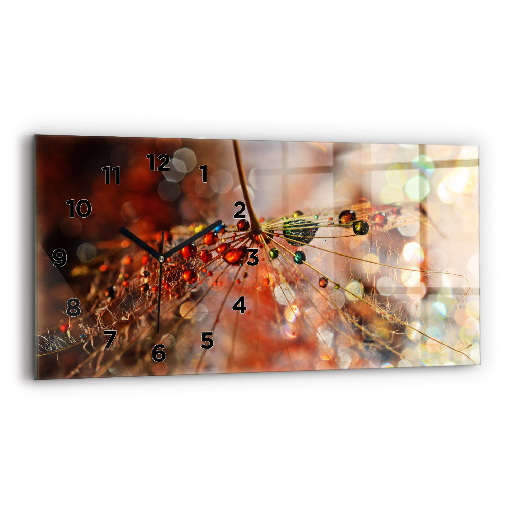 Ceas orizontale de perete din sticlă Păpădie cu rouă