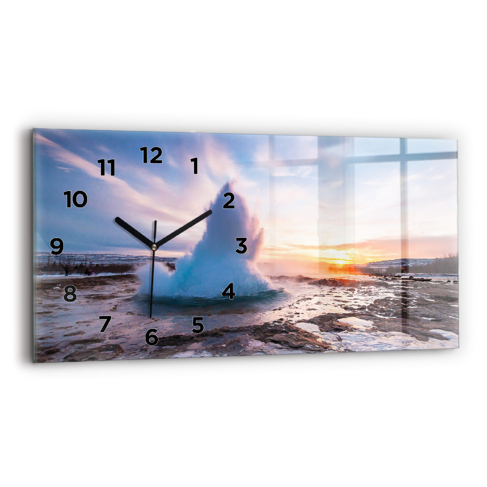 Ceas orizontale de perete din sticlă Gheizer pe insula Islanda