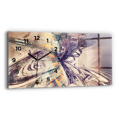 Ceas orizontale de perete din sticlă Mecanism abstract