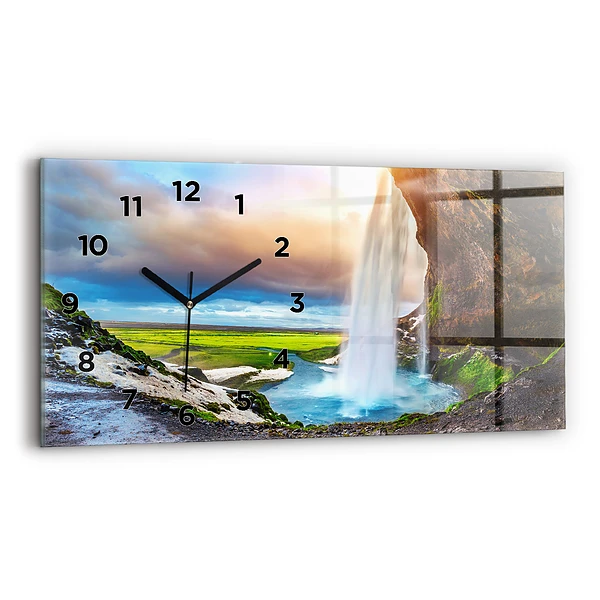 Ceas orizontale de perete din sticlă Cascada în Islanda
