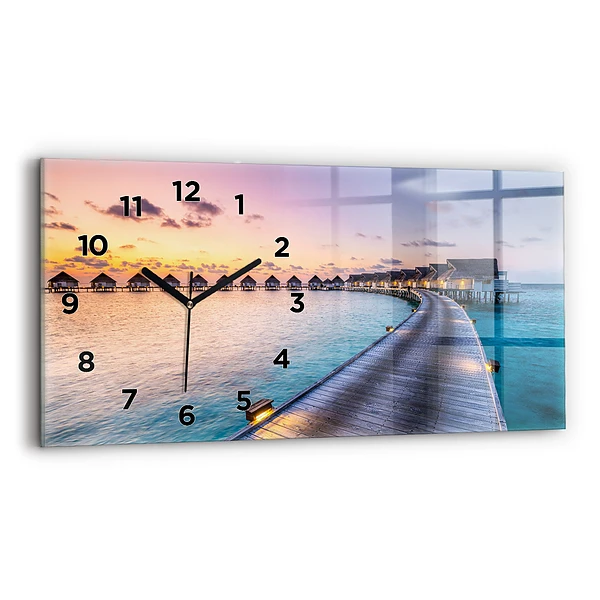 Ceas orizontale de perete din sticlă Apus de soare din Maldive