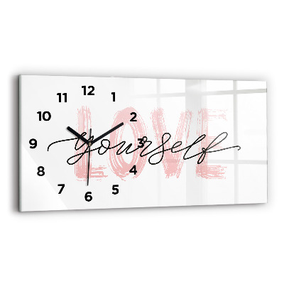 Ceas perete din sticlă orizontale Inscripție iubește-te pe tine însuți