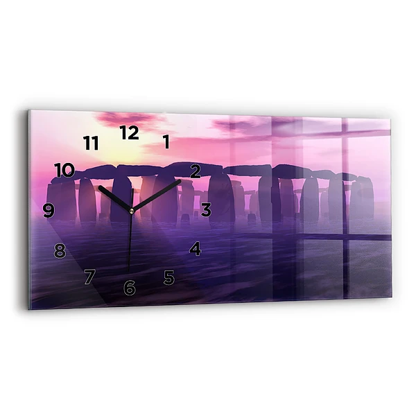 Ceas orizontale de perete din sticlă Apus de soare la Stonehenge