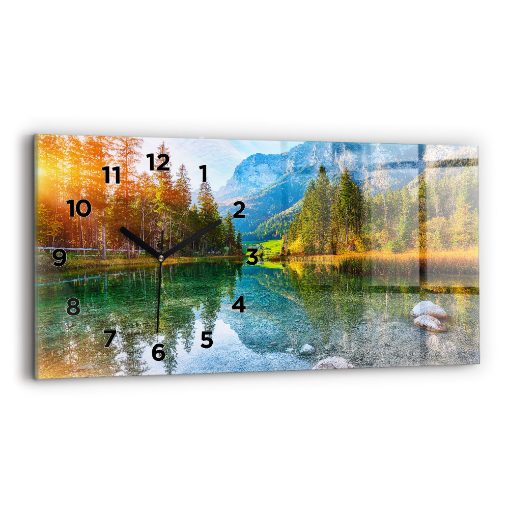 Ceas perete din sticlă orizontale Peisaj montan râu