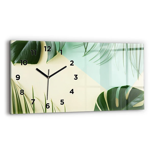 Ceas de sticlă pe perete orizontale Monstera pleacă