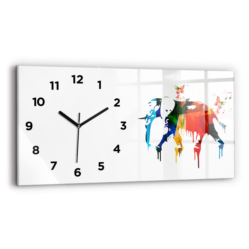 Ceas perete din sticlă orizontale Elefant colorat pictat