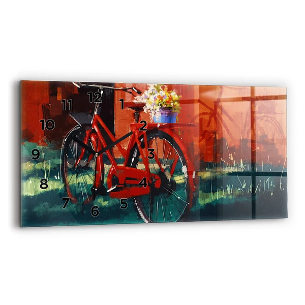 Ceas perete din sticlă orizontale Bicicleta pictata