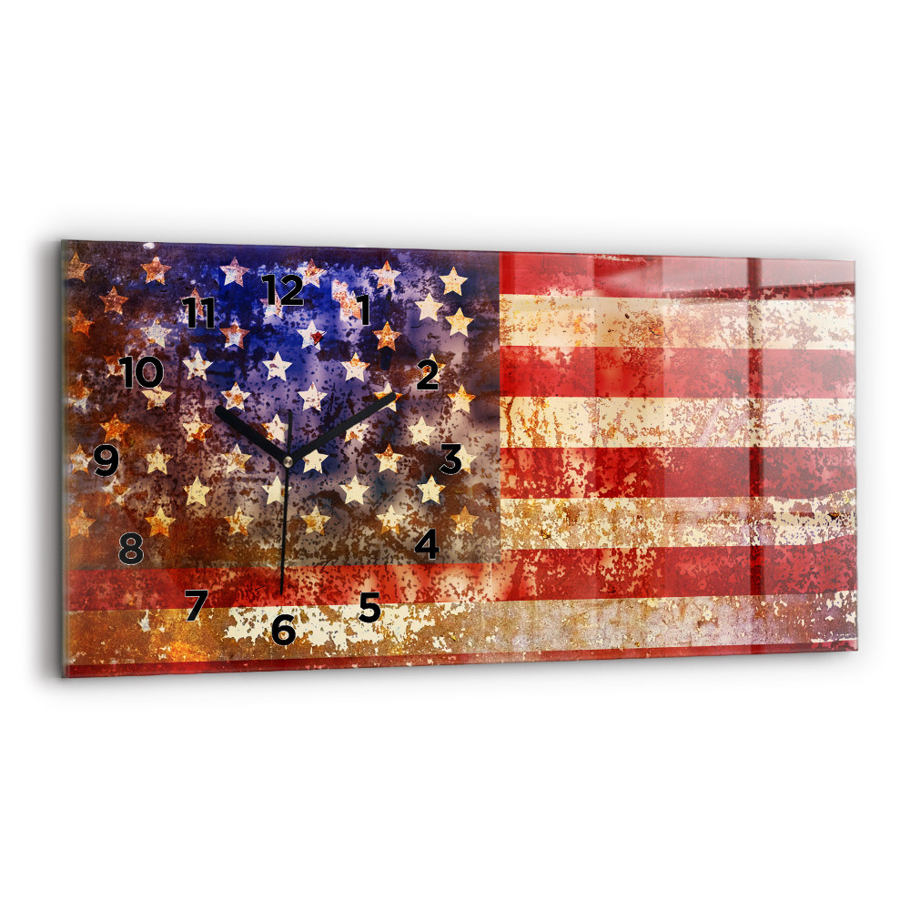 Ceas de sticlă pe perete orizontale Steagul SUA în stil vintage