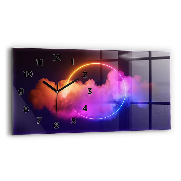 Ceas de sticlă pe perete orizontale Abstracția fumului 3D