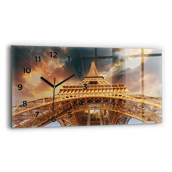Ceas orizontale de perete din sticlă Turnul Eiffel în lumina soarelui