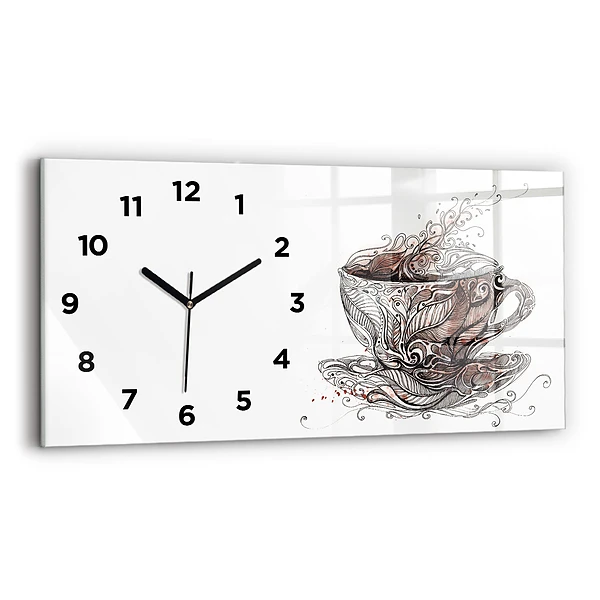Ceas orizontale de perete din sticlă ceașcă de cafea