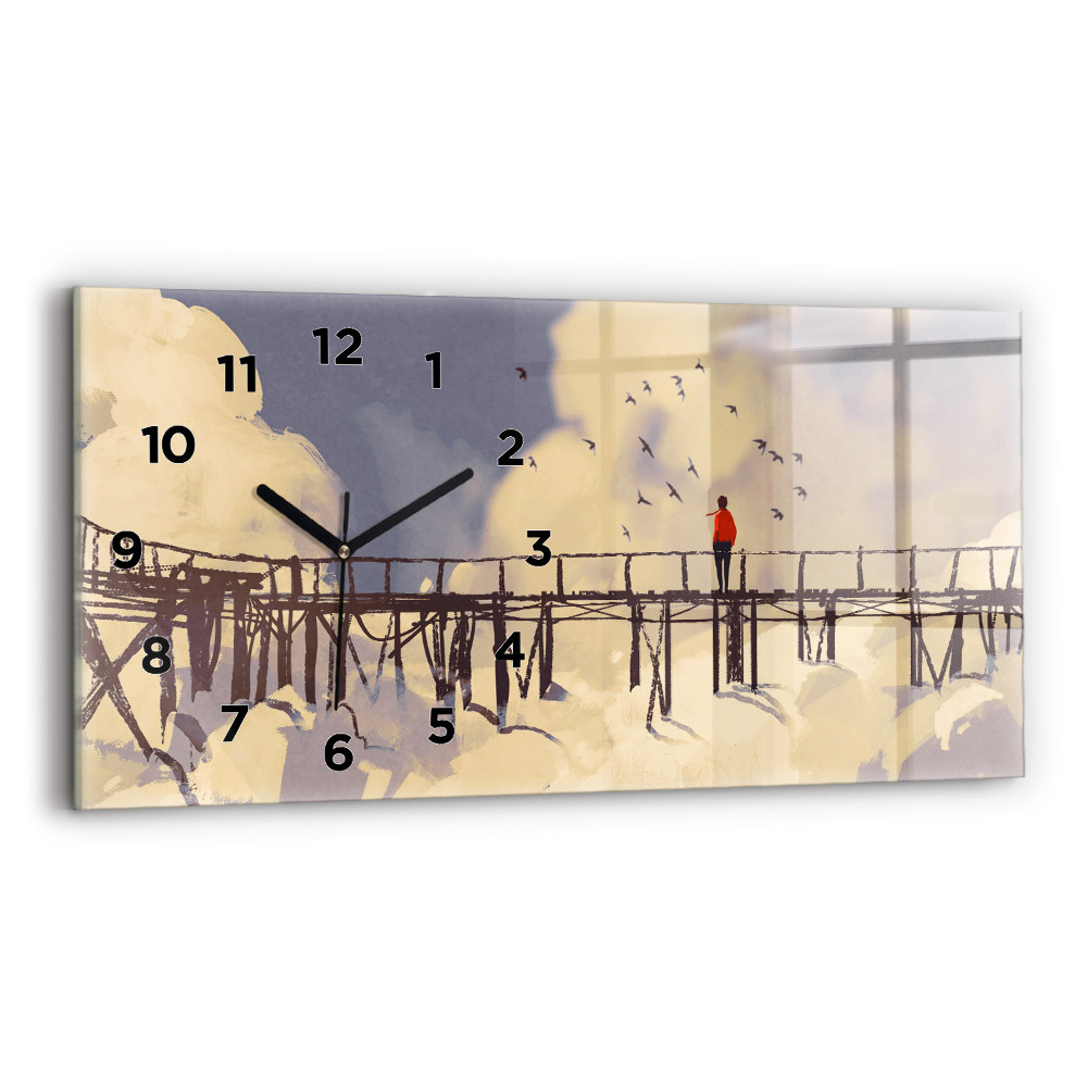 Ceas de sticlă pe perete orizontale Omul pe podul vechi