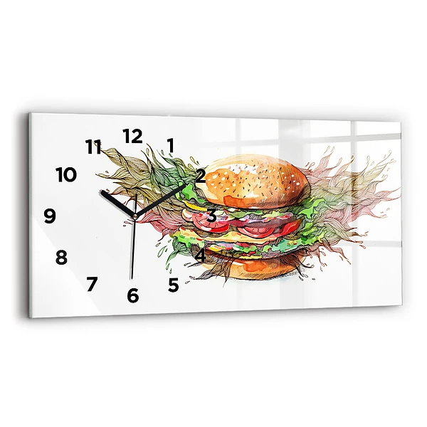 Ceas de sticlă pe perete orizontale Burger cu brânză XXL