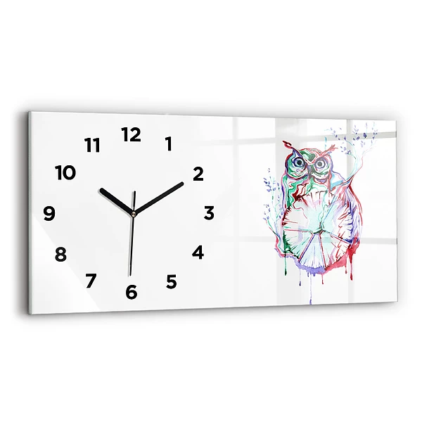 Ceas din sticlă orizontale Ilustrație cu bufnițe și ceas