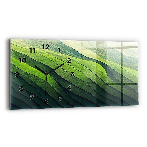 Ceas orizontale de perete din sticlă Câmpuri verzi abstracte